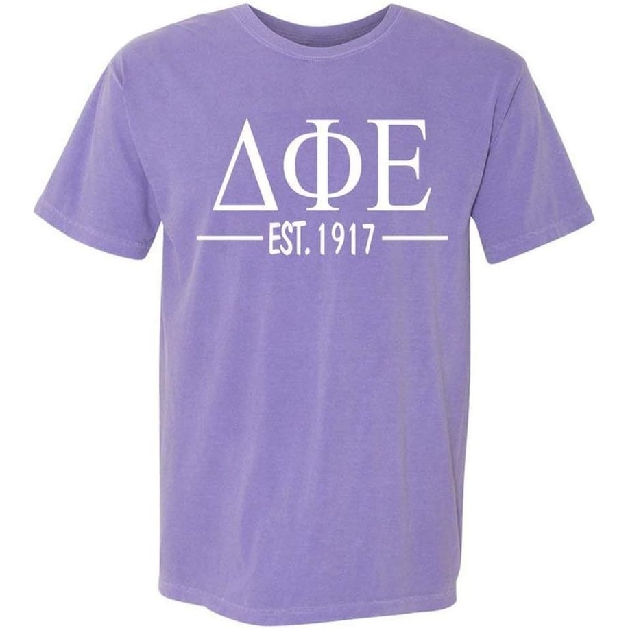 image:imageDelta Phi Epsilon Custom Greek Lettered Short Sleeve TShirtViolet