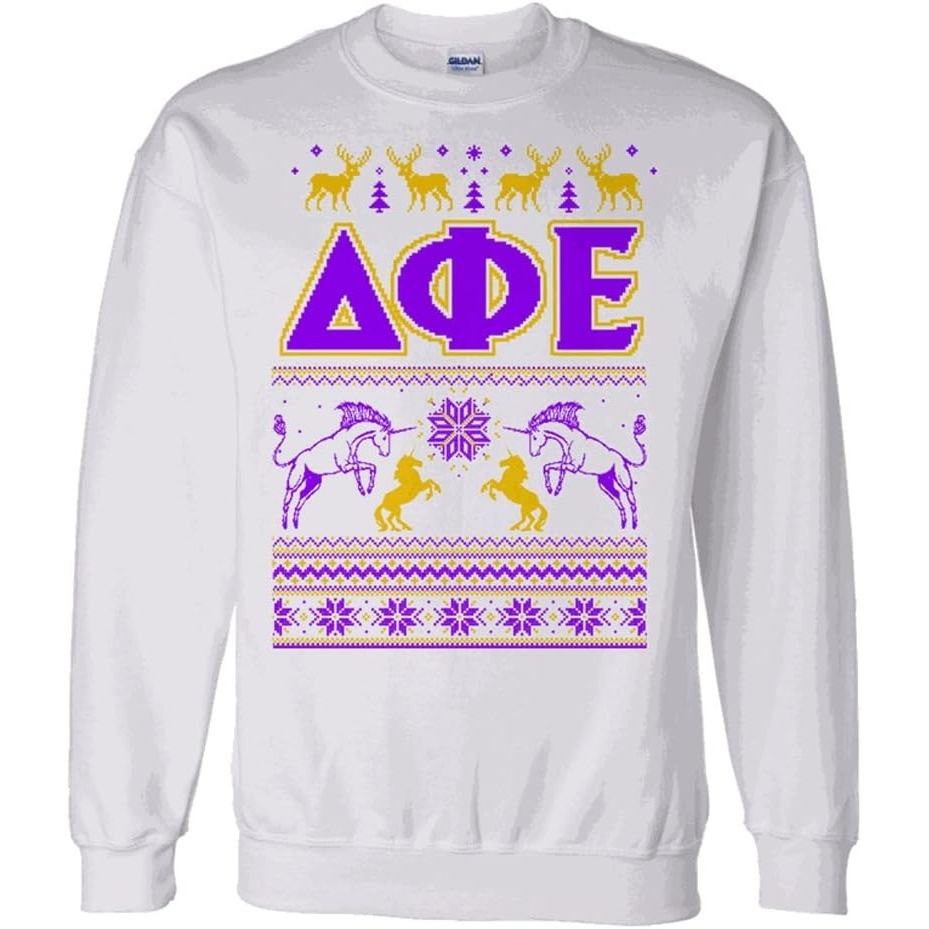 image:imageGreekgear Delta Phi Epsilon DPHIE Ugly Christmas Sweater Crewneck SweatshirtWhite