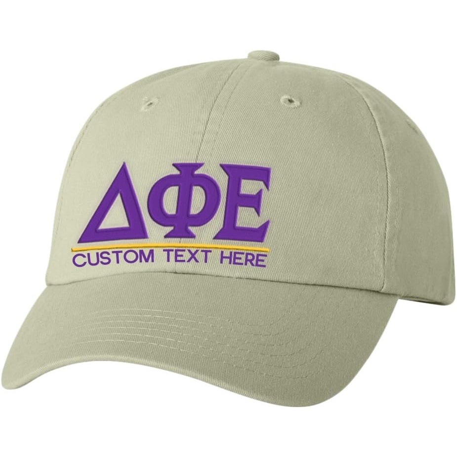 image:imagePersonalized Delta Phi Epsilon DPHIE Greek Line HatTan