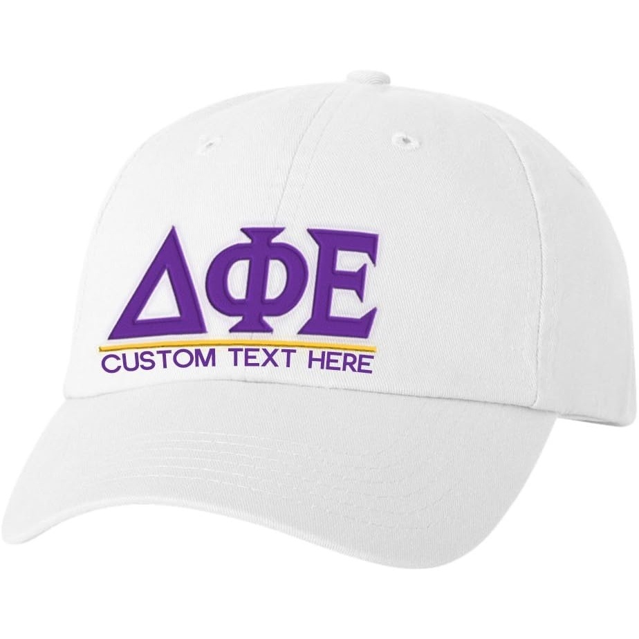 image:imagePersonalized Delta Phi Epsilon DPHIE Greek Line HatWhite