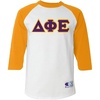 Delta Phi Epsilon Lettered Raglan Shirt(White With Gold)