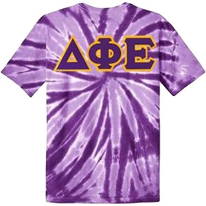 Delta Phi Epsilon DPHIE Lettered Tie-Dye T-Shirts(Purple)