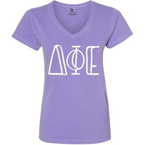 Delta Phi Epsilon DPHIE V-Neck T-Shirt(Violet)