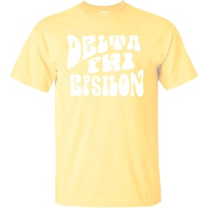 Delta Phi Epsilon Sorority Shag T-Shirt(Maize)
