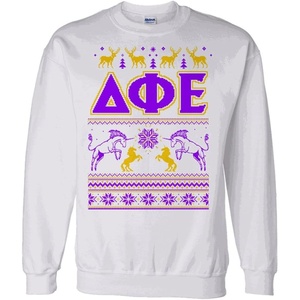 Greekgear Delta Phi Epsilon DPHIE Ugly Christmas Sweater Crewneck Sweatshirt(White)