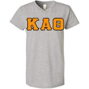 Kappa Alpha Theta Lettered V Neck Tee(Heathered Nickel)