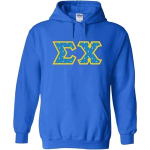 Sigma Chi Fraternity Crest Twill Letter Hooded Sweatshirt(Royal Blue)