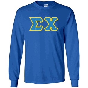 Sigma Chi Fraternity Crest Twill Letter Longsleeve Tee(Royal Blue)