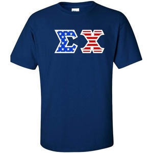 Sigma Chi Greek Letter American Flag Tee(Navy Blue)