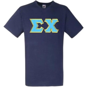 Sigma Chi Lettered V-Neck T-Shirt(Navy Blue)