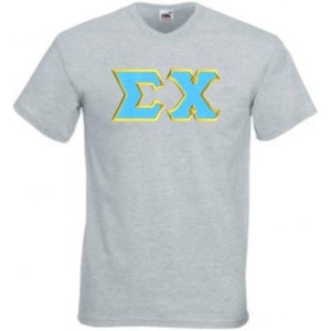 Sigma Chi Lettered V-Neck T-Shirts(Sports Grey)