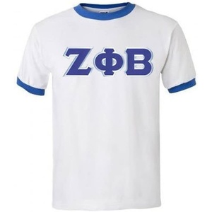 Zeta Phi Beta Lettered Ringer Shirt(White/Royal Blue)