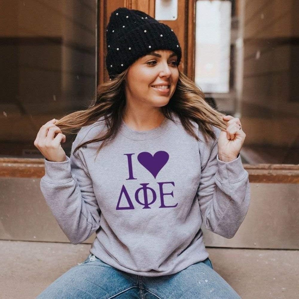 image:imageI Love Delta Phi Epsilon DPHIE Crewneck SweatshirtLight Grey