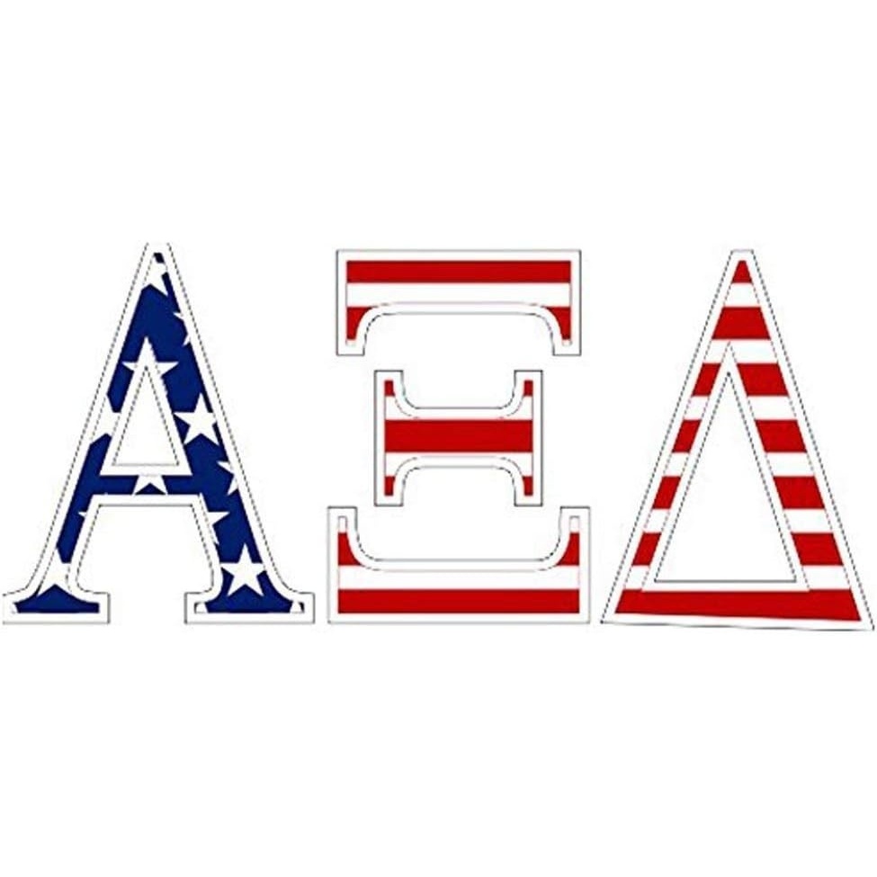 image:imageAlpha Xi Delta American Flag Greek Letter Sticker 25 Tall