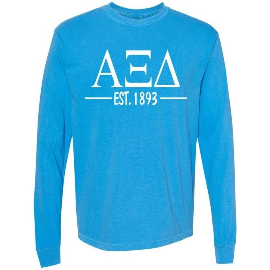 image:imageAlpha Xi Delta Custom Greek Lettered Long Sleeve TShirtRoyal Caribe