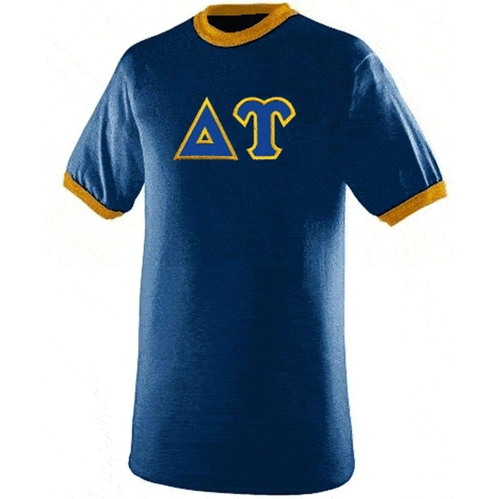 image:imageDelta Upsilon Lettered Ringer ShirtRoyal BlueGold