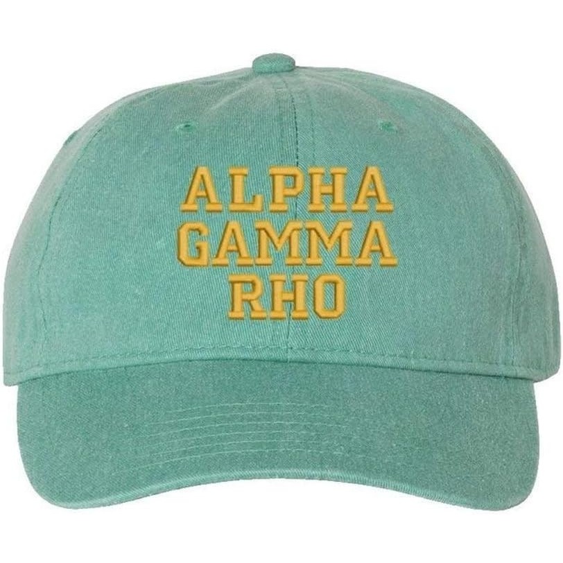 image:imageGreekgear Alpha Gamma Rho Pigment Dyed Baseball CapSea Foam WLight Gold Thread Color