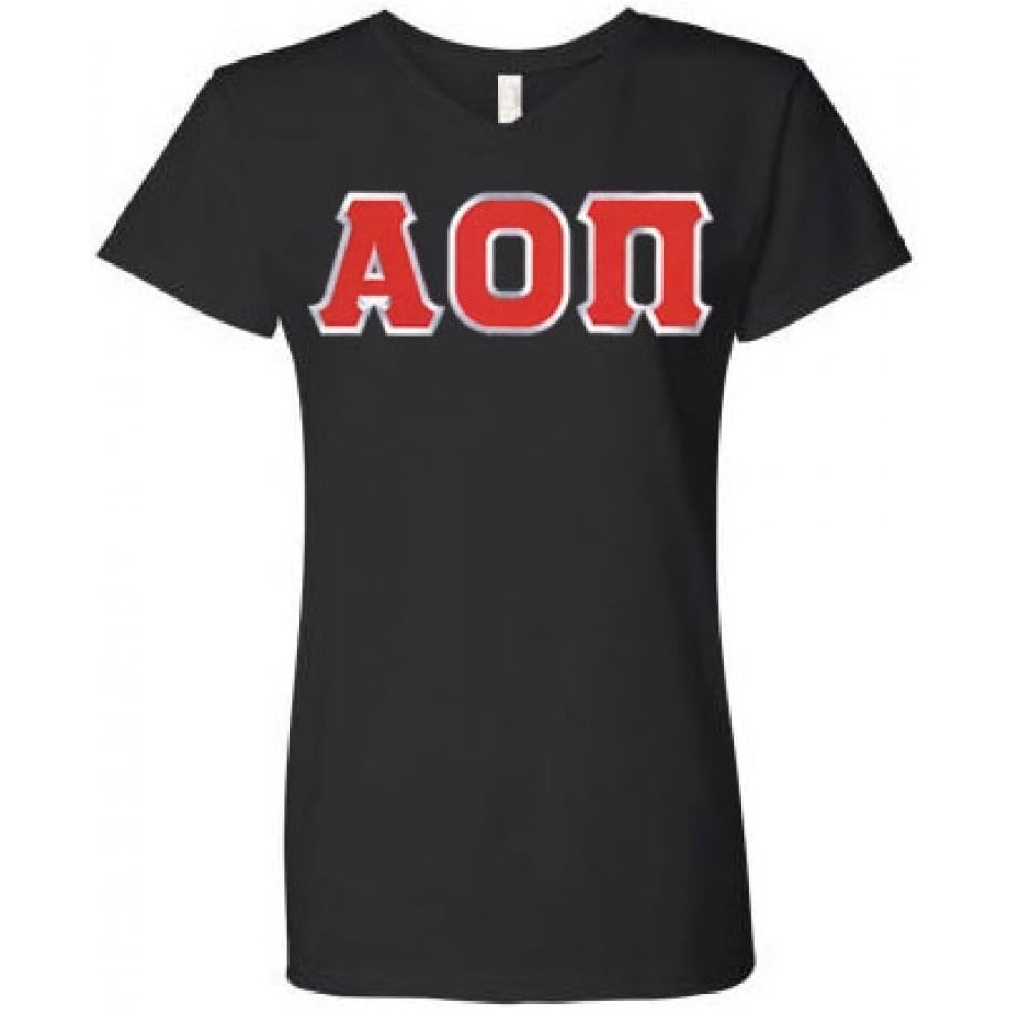 image:imageGreekgear Alpha Omicron Pi Lettered V Neck TeeBlack