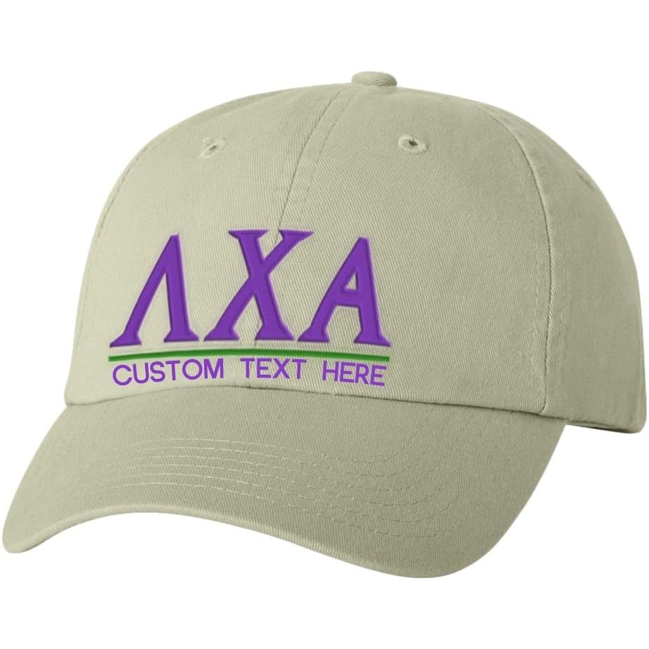 image:imagePersonalized Lambda Chi Alpha Greek Line HatTan