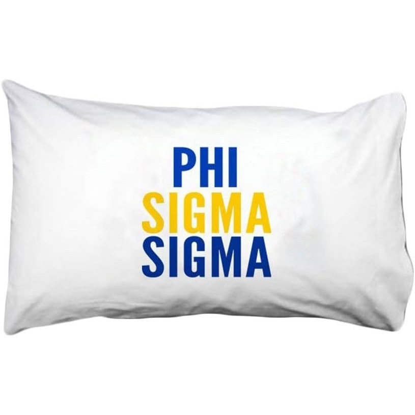 image:imagePhi Sigma Sigma Name Stack Pillow Cover White wRoyal BlueGold Imprint Color