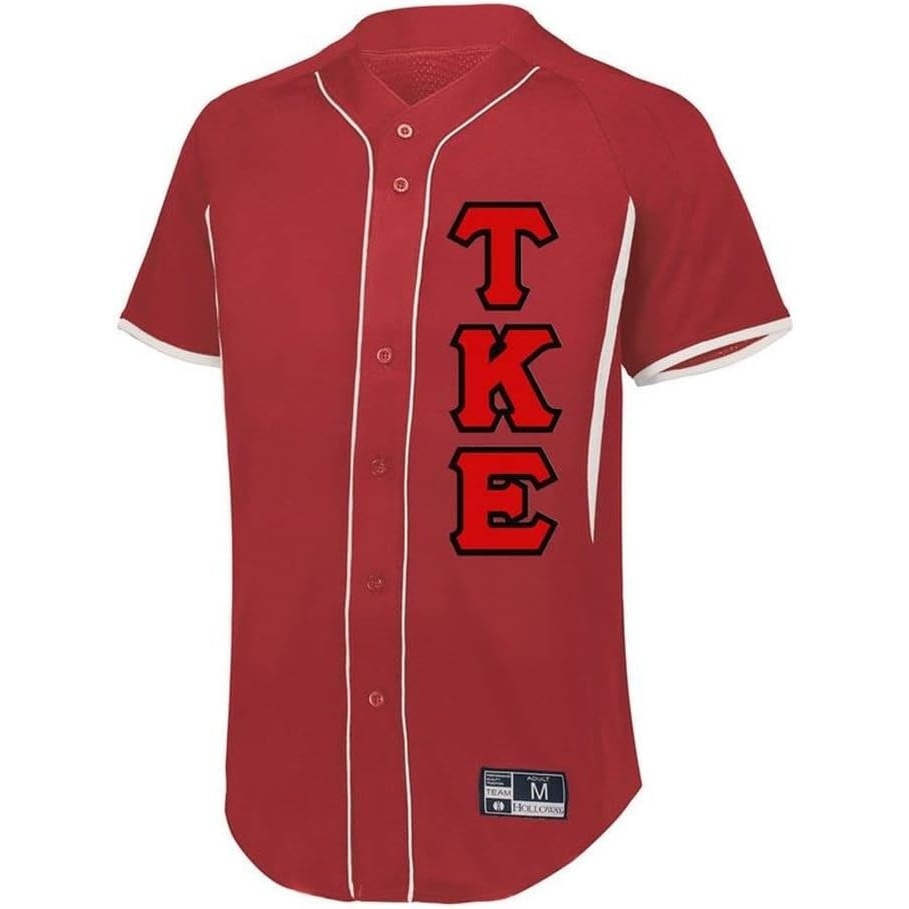 image:imageTau Kappa Epsilon TKE Lettered Baseball JerseyScarletWhite