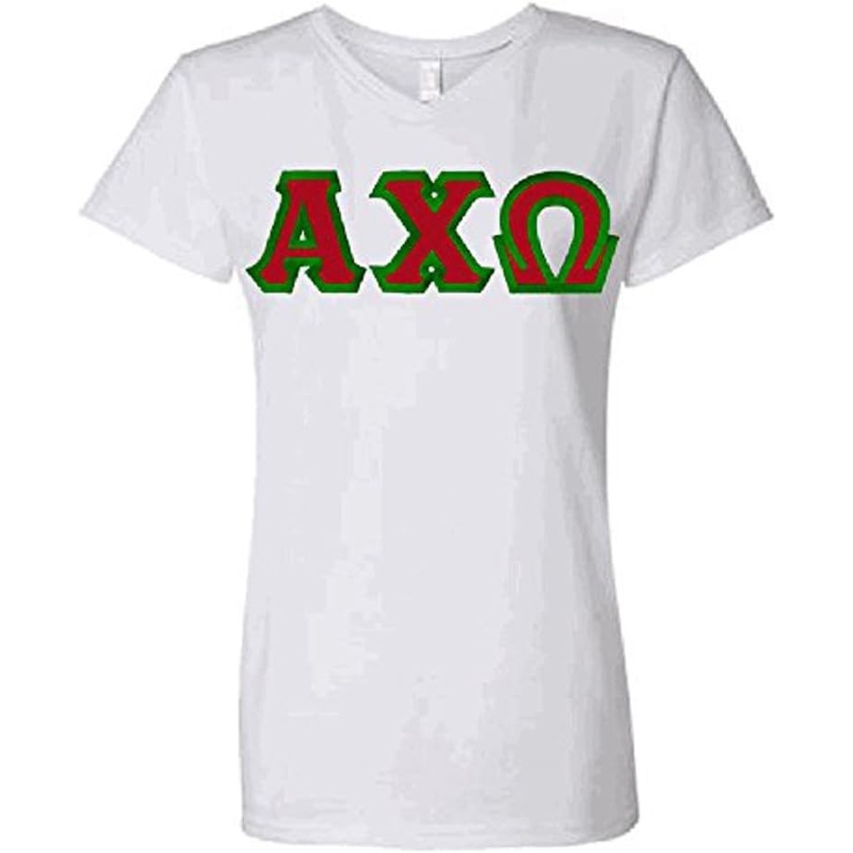 image:imageWomens Alpha Chi Omega Sorority Lettered VNeck Short Sleeve TShirtBright White