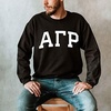 Alpha Gamma Rho Arched Greek Letter Crewneck Sweatshirt Black(Black)