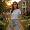 Greekgear Women’s Alpha Chi Omega Lettered Thigh Sweatpants(Sports Grey)