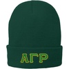 Alpha Gamma Rho Big Greek Lettered Knit Cap(Athletic Green W/Kelly Green/Light Gold Thread Col)