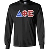 Delta Phi Epsilon DPHIE Greek Letter American Flag Long Sleeve Tee(Black)