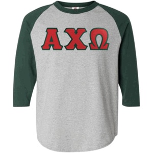 Alpha Chi Omega Lettered Raglan Shirt(Grey W/Dark Green)