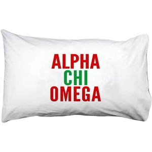 Alpha Chi Omega Name Stack Pillow Cover White w/Red/Kelly Green Imprint Color