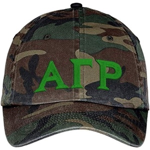 Alpha Gamma Rho Lettered Camouflage Hat Military Camo w/Kelly Green Thread Color