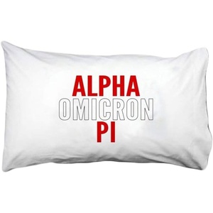 Alpha Omicron Pi AOII Name Stack Pillow Cover White w/Red/White Imprint Color