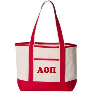 Alpha Omicron Pi Sailing Tote Bag(Natural/ Red)
