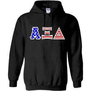 Alpha XI Delta Greek Letter American Flag Hoodie(Black)