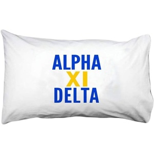 Alpha Xi Delta Name Stack Pillow Cover White w/Royal Blue/Gold Imprint Color