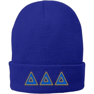 Delta Delta Delta Big Greek Lettered Knit Cap(Royal Blue W/Royal Blue/Light Gold Thread Color)