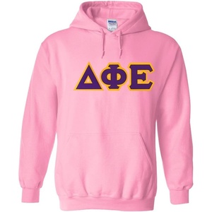 Delta Phi Epsilon Lettered Hooded Sweatshirt(Light Pink)