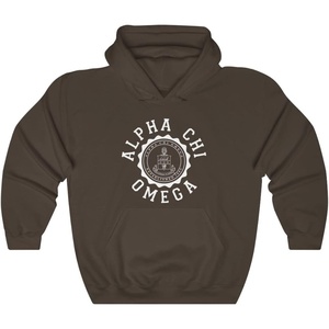 Greekgear Alpha Chi Omega Unisex College Seal Hoodie(Dark Chocolate)