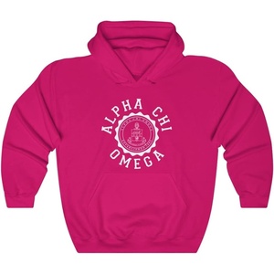 Greekgear Alpha Chi Omega Unisex College Seal Hoodie(Heliconia)