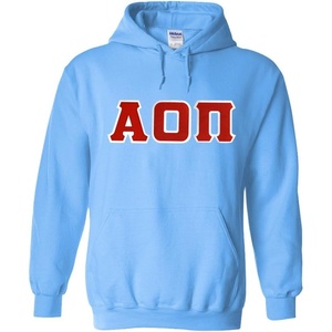 Greekgear Alpha Omicron Pi Lettered Hooded Sweatshirt(Light Blue)