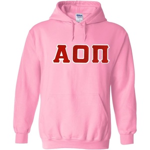 Greekgear Alpha Omicron Pi Lettered Hooded Sweatshirt(Light Pink)