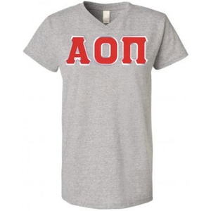 Greekgear Alpha Omicron Pi Lettered V Neck Tee(Grey)