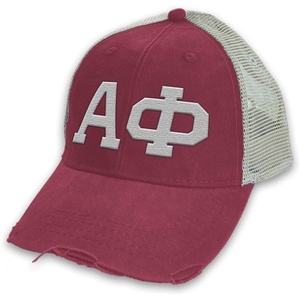 Greekgear Alpha Phi Distressed Trucker Hat Burgundy/Tan