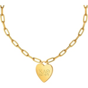 Greekgear Kappa Alpha Theta Heart Tag Necklace-(Paperclip Chain)