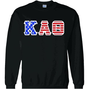 Kappa Alpha Theta Greek Letter American Flag Crewneck(Black)