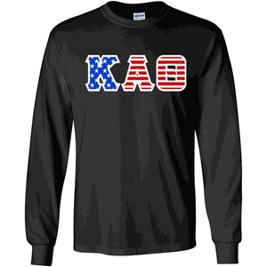 Kappa Alpha Theta Greek Letter American Flag Long Sleeve Tee(Black)