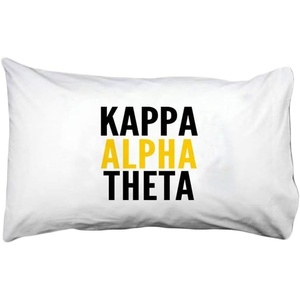 Kappa Alpha Theta Name Stack Pillow Cover White w/Black/Gold Imprint Color