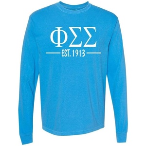 Phi Sigma Sigma Custom Greek Lettered Long Sleeve T-Shirt(Royal Caribe)